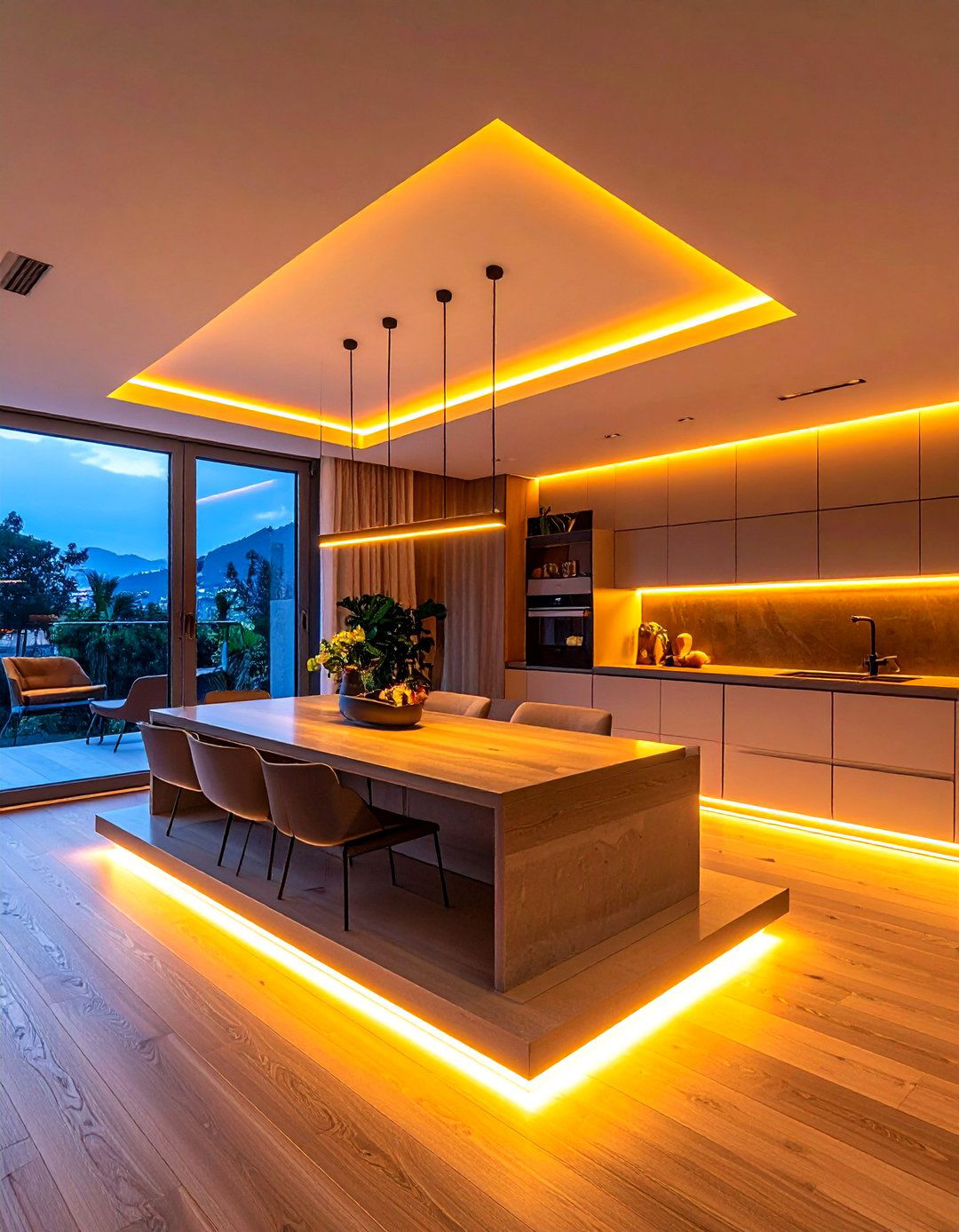 Warm Led Strip Lighting - 30 twilight dining room ideas