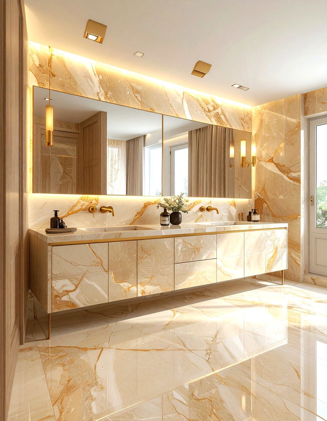 Warm beige marble - 30 earthy tone bathroom ideas