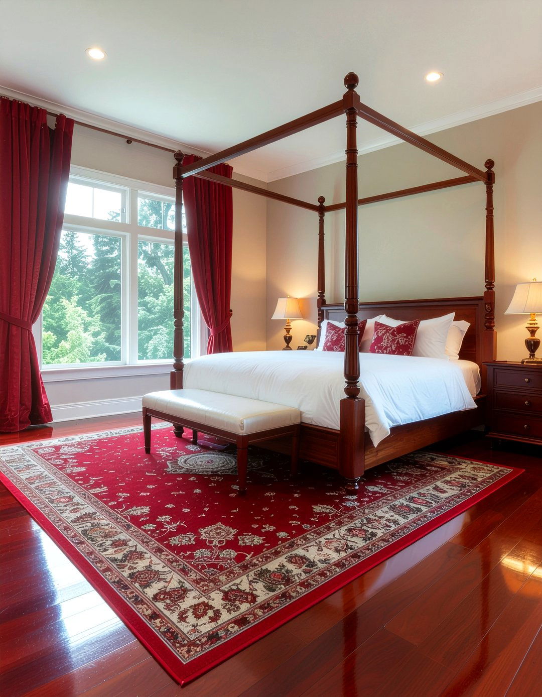 Warm cherry wood vinyl - 30 bedroom vinyl flooring ideas