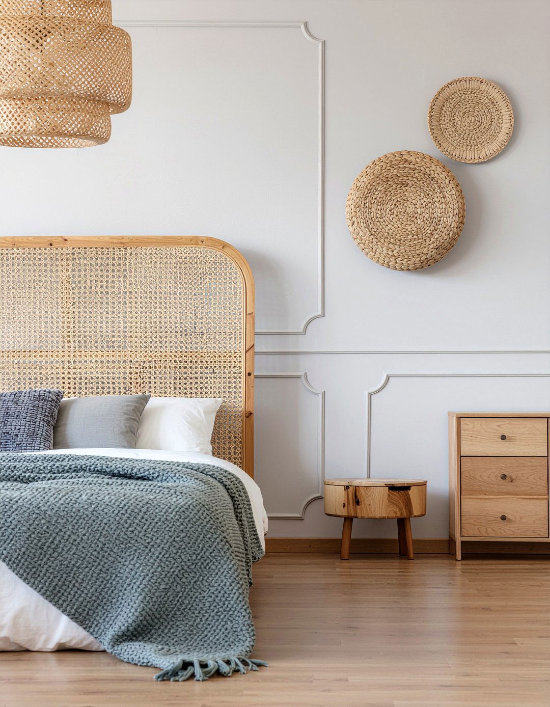 Warm gray bedroom rattan decor - 30 warm gray bedroom ideas