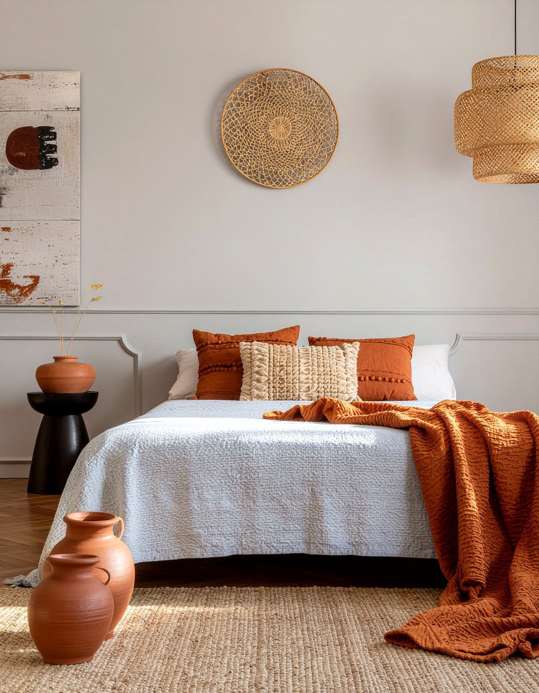 Warm gray bedroom terracotta accents - 30 warm gray bedroom ideas
