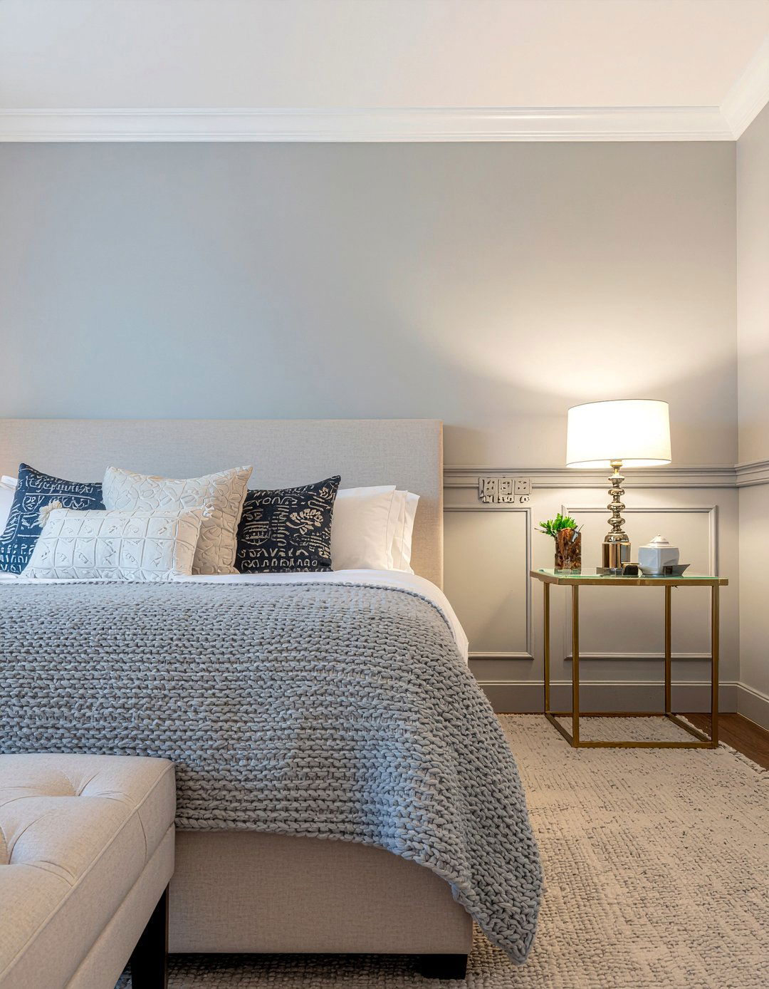Warm gray bedroom wall molding - 30 warm gray bedroom ideas