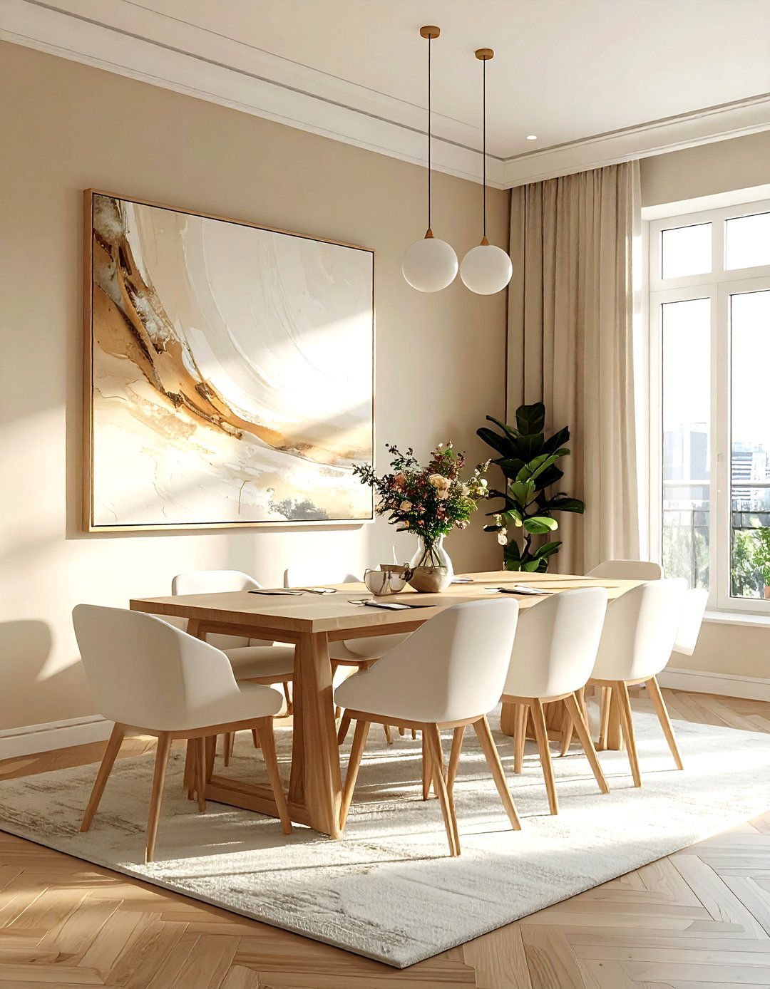 Warm neutral paint - 30 golden hour dining room ideas