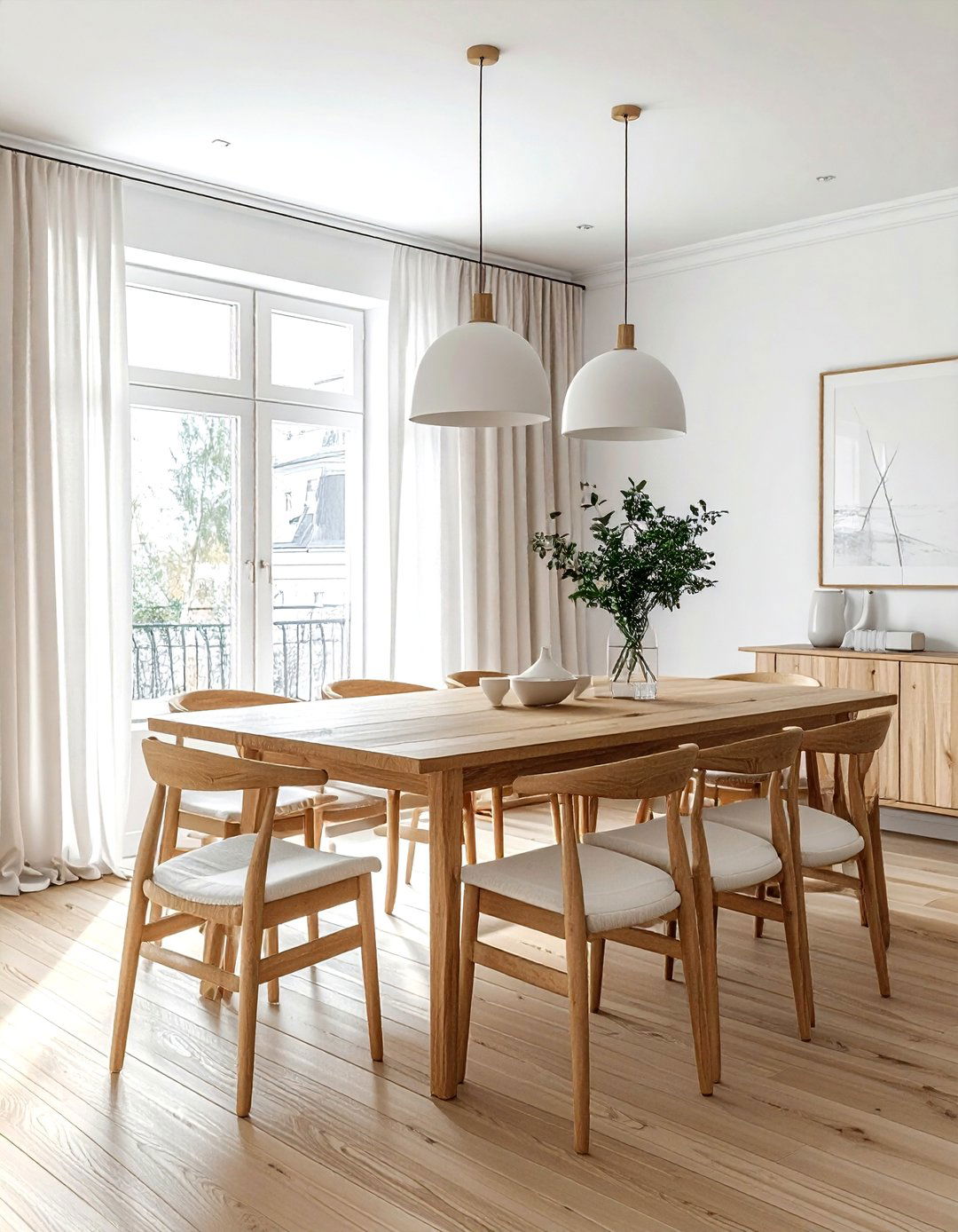 Warm oak and white dining room - 30 two-tone dining room ideas