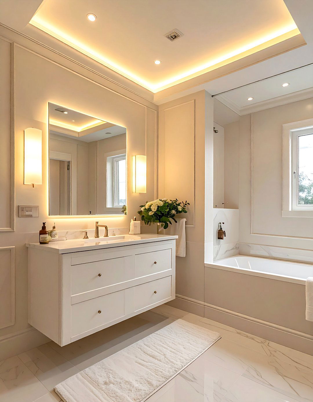 Warm white bathroom lighting - 30 off-white bathroom ideas