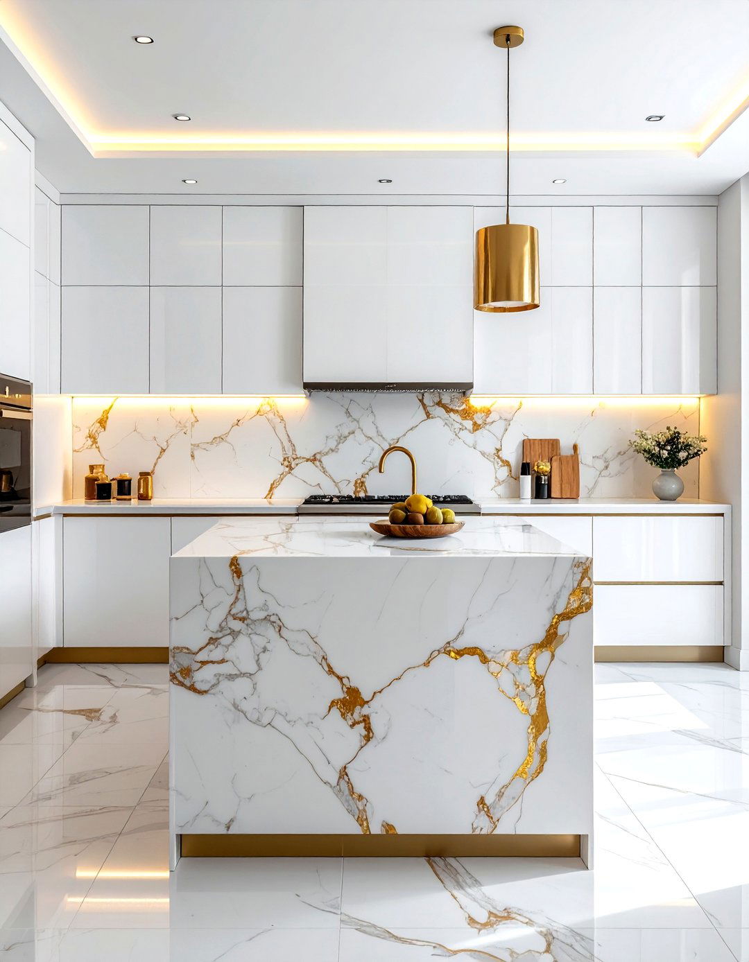 Warm white kitchen marble backsplash - 30 warm white kitchen ideas