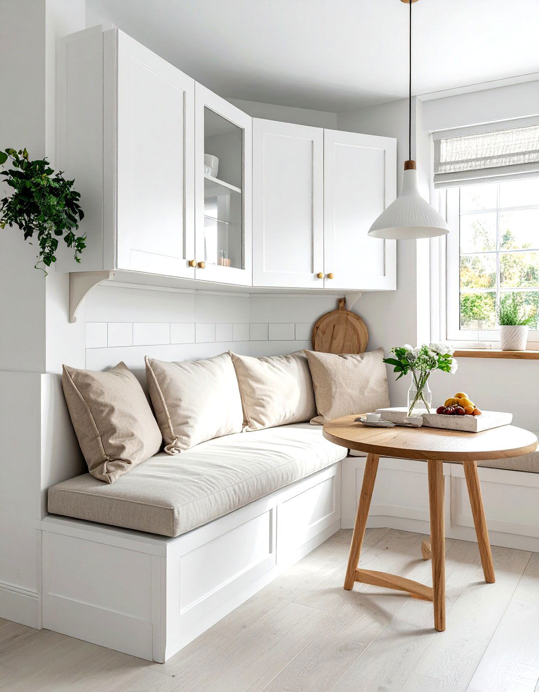 Warm white kitchen with breakfast nook - 30 warm white kitchen ideas