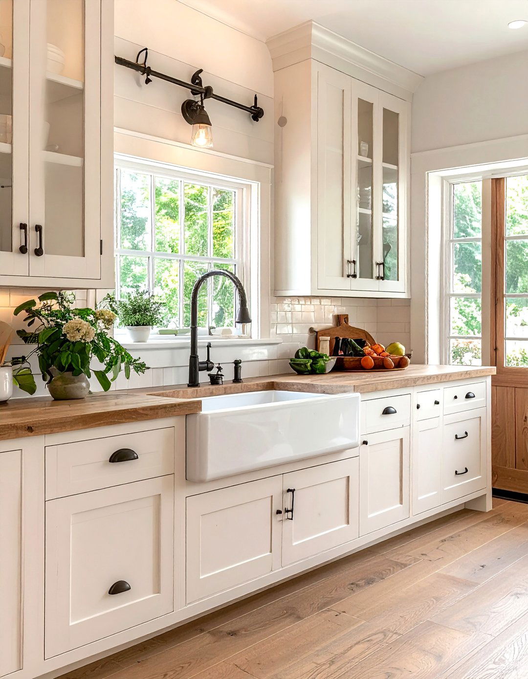 Warm white kitchen with farmhouse sink - 30 warm white kitchen ideas