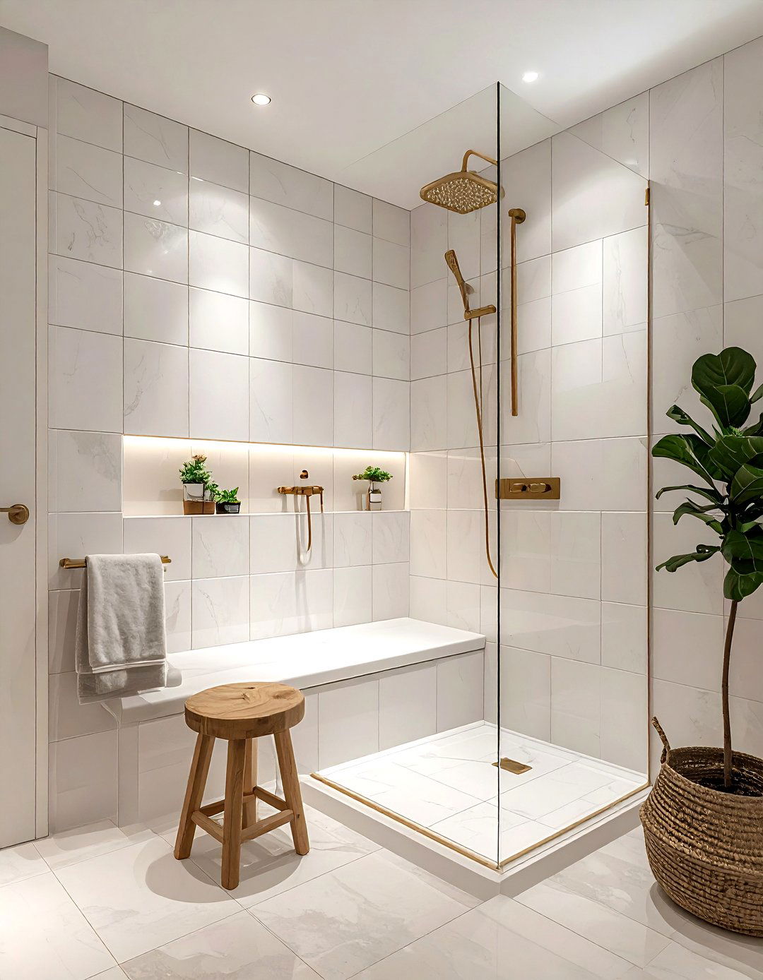 Warm white tile shower - 30 off-white bathroom ideas