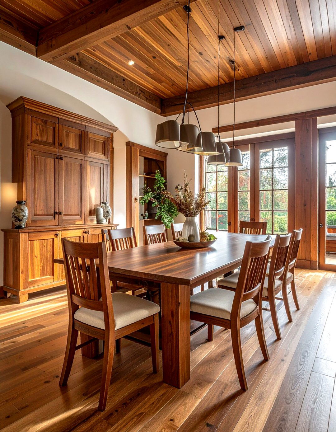 Warm wood dining room - 30 monochromatic dining room ideas