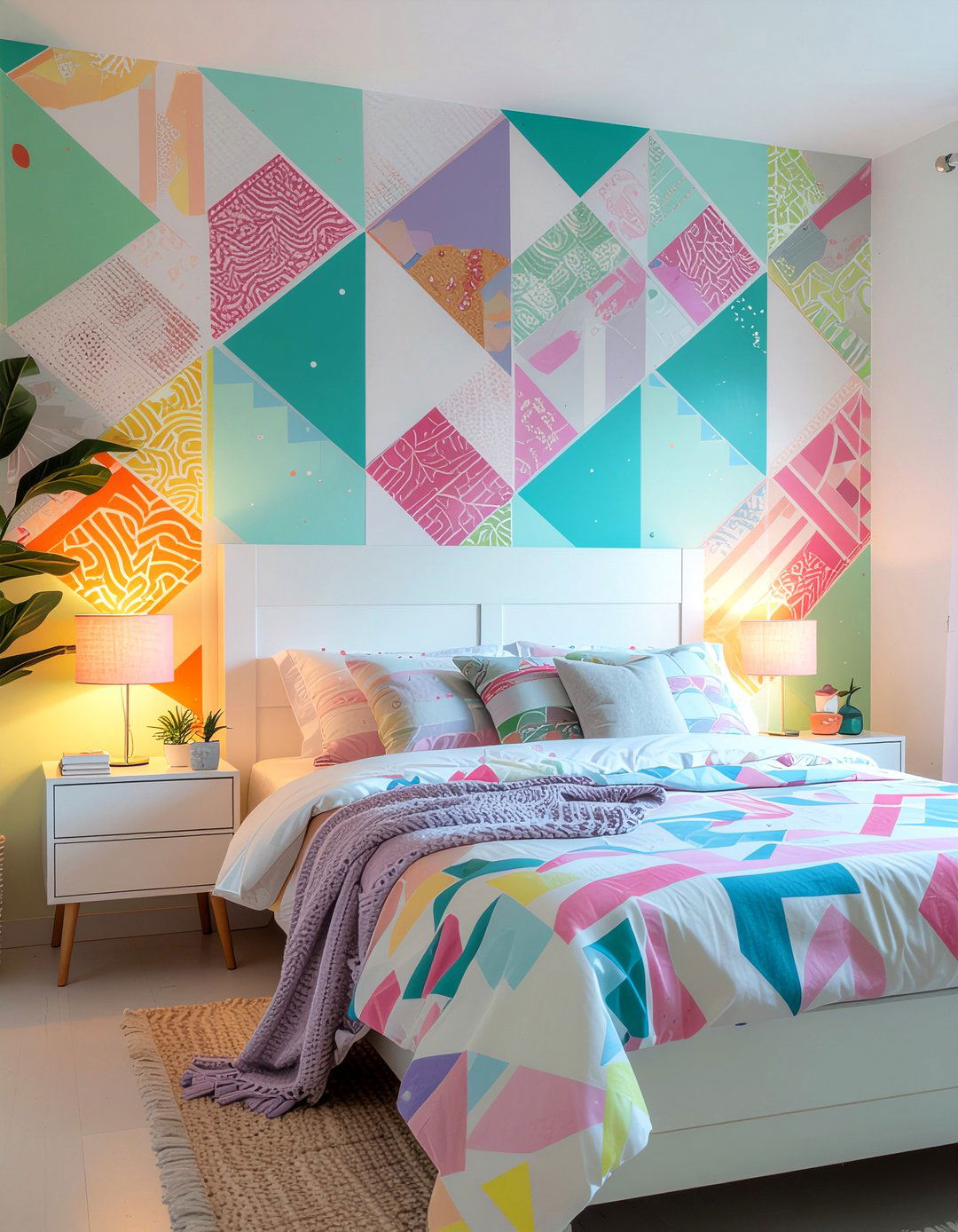 Washi tape wall - 30 temporary bedroom ideas