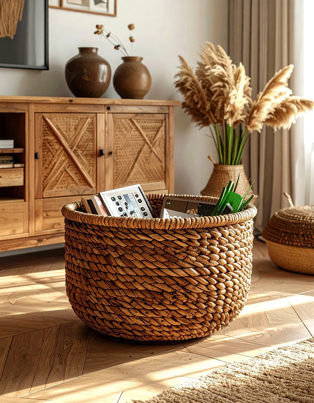 Water Hyacinth Basket - 30 living room storage basket ideas