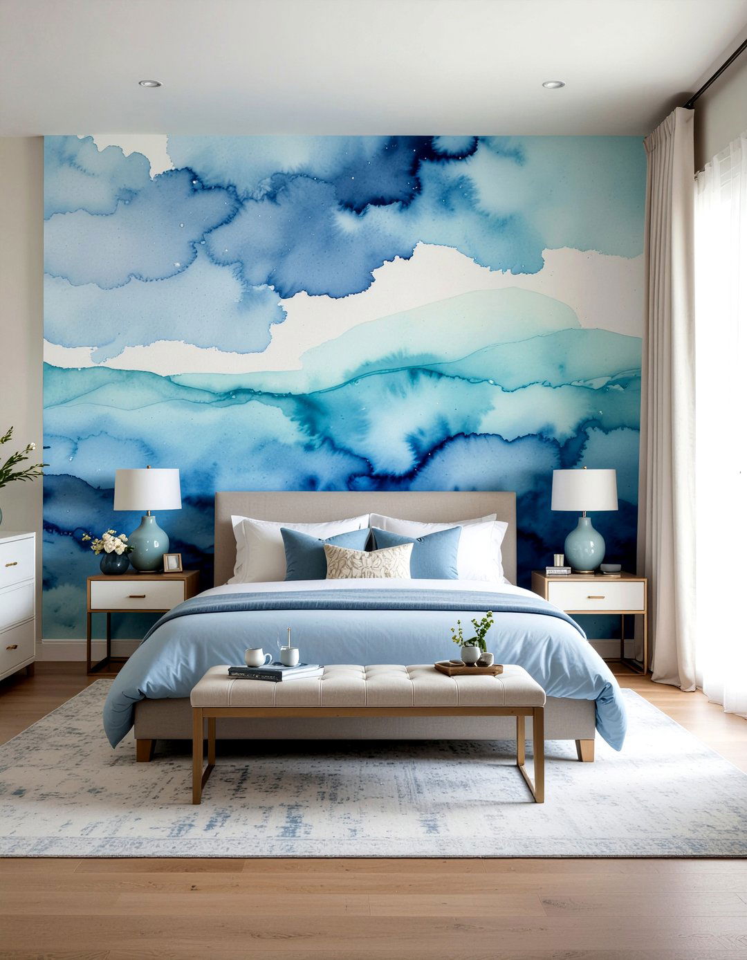 Watercolor Accent Wall - 30 handmade bedroom ideas