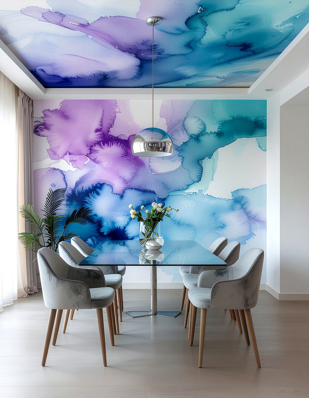 Watercolor Ceiling Wallpaper Dining Room - 30 dining room wallpapered ceiling ideas
