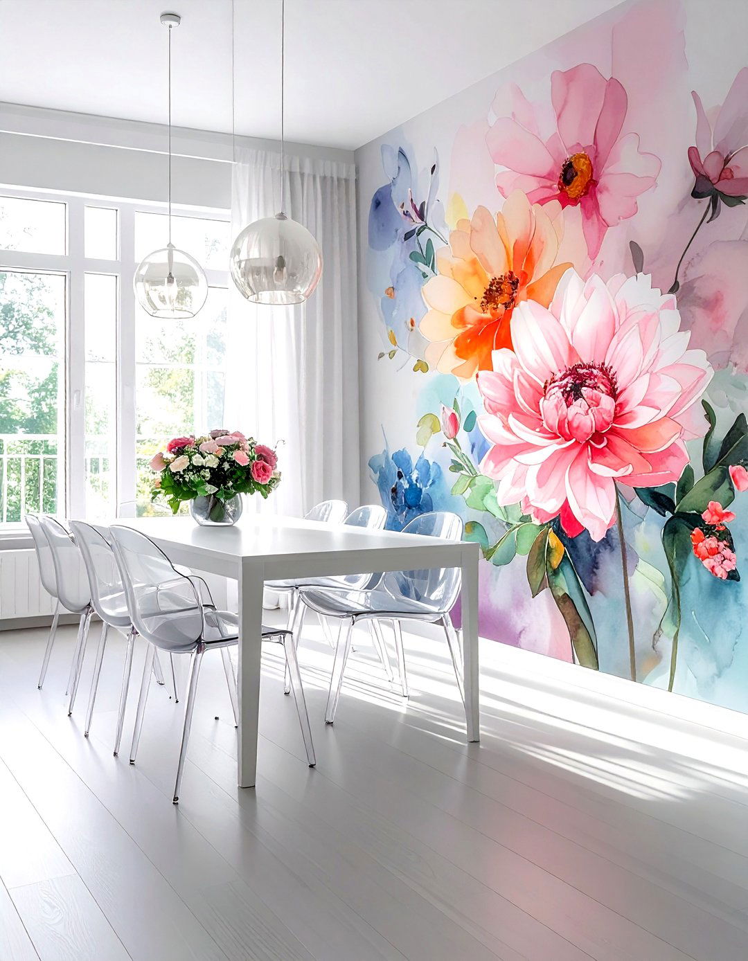 Watercolor Floral Dining Room - 30 floral dining room ideas