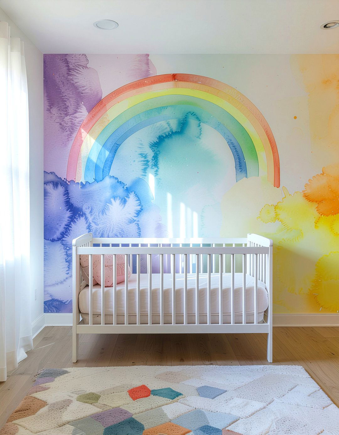 Watercolor Rainbow Wall Decal - 30 rainbow bedroom ideas