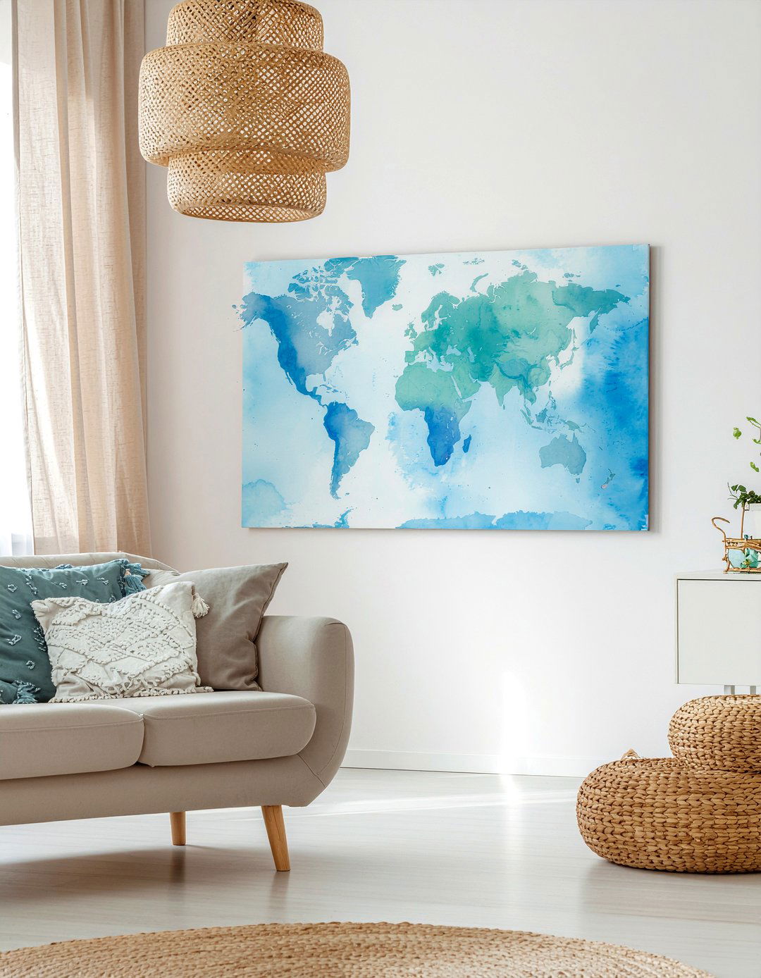 Watercolor World Map Print - 30 world map living room ideas