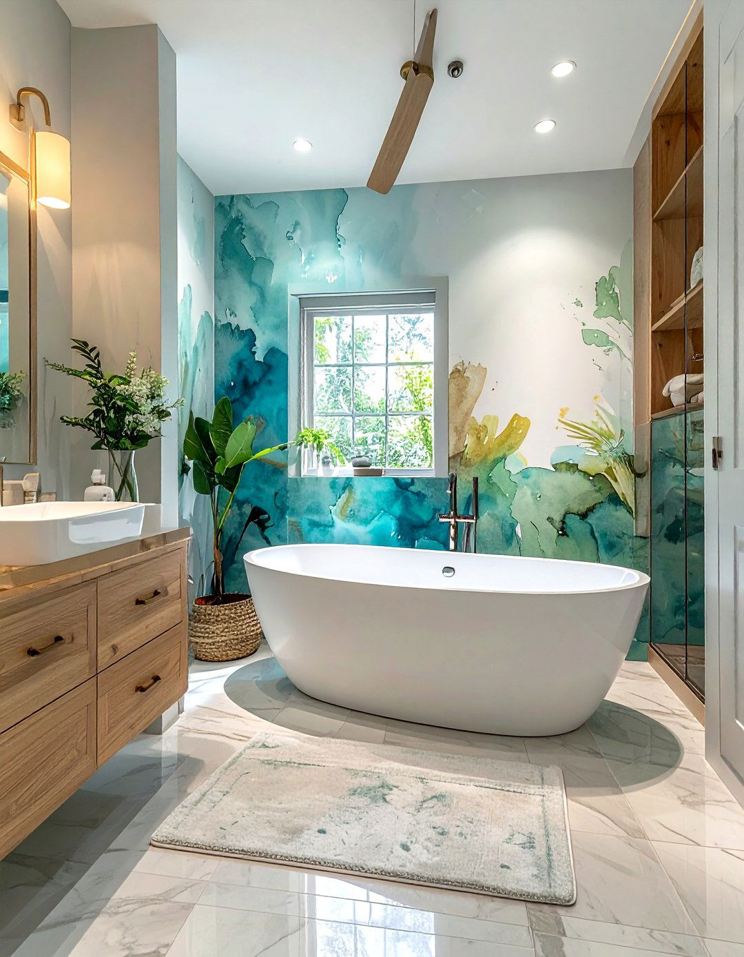 Watercolor bathroom wallpaper - 30 bathroom wallpaper ideas