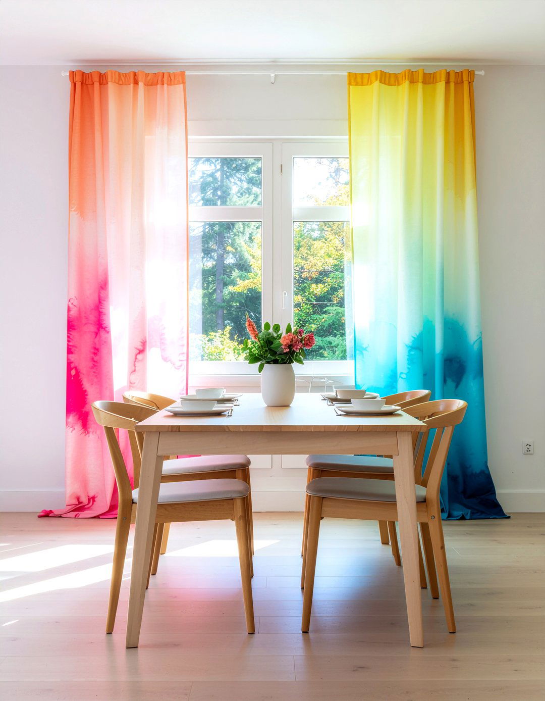 Watercolor curtains dining room - 30 patterned curtain dining room ideas