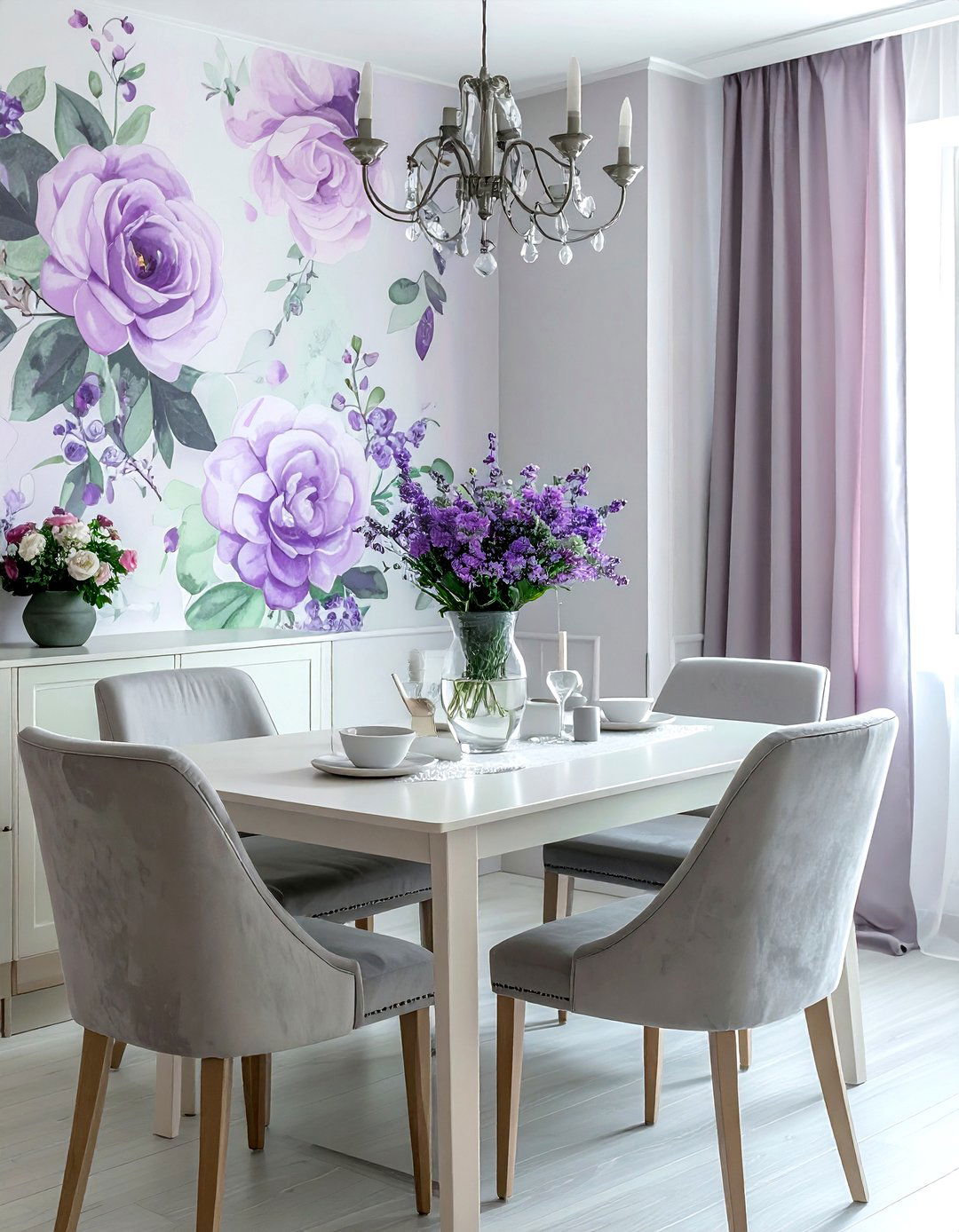 Watercolor floral wallpaper dining room - 30 floral wallpaper dining room ideas