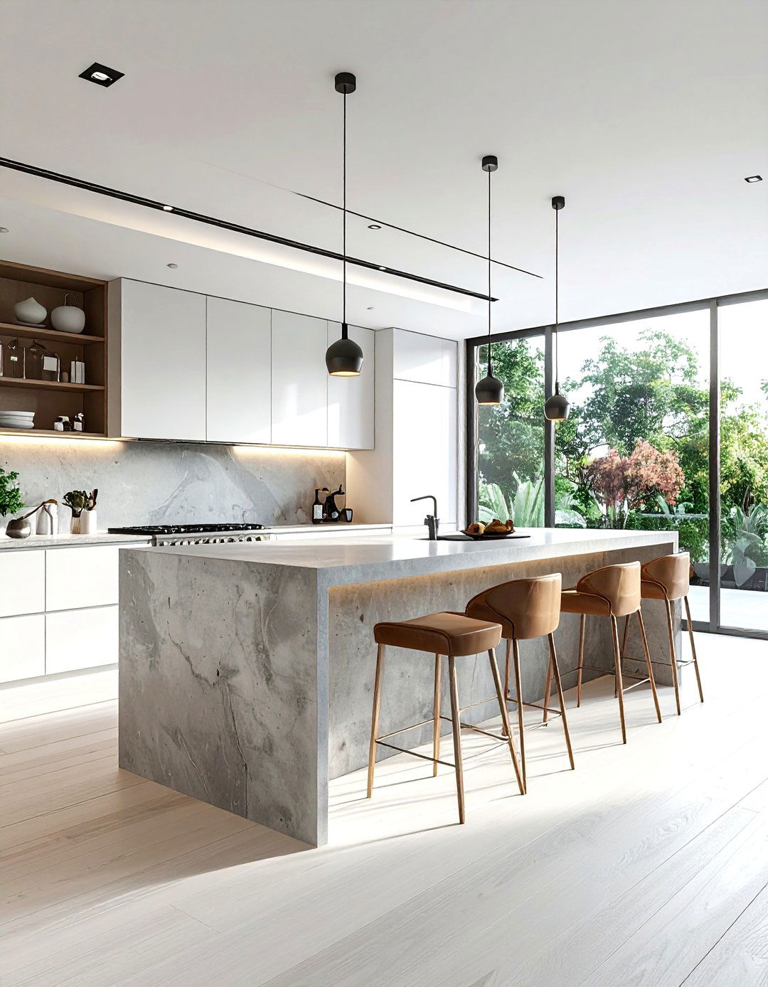 Waterfall Concrete Island - 30 concrete countertop kitchen ideas