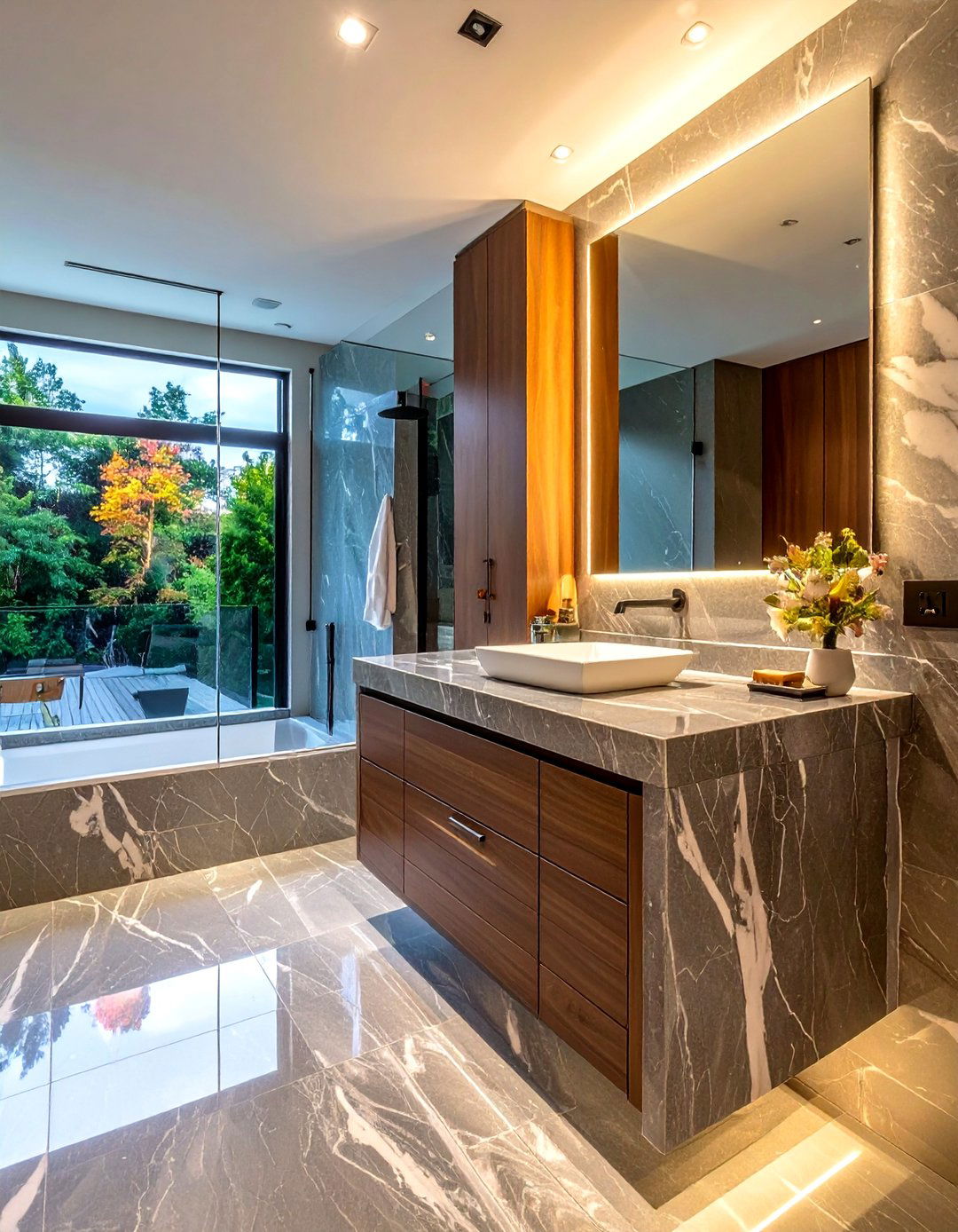 Waterfall Granite Edge - 30 granite countertop bathroom ideas