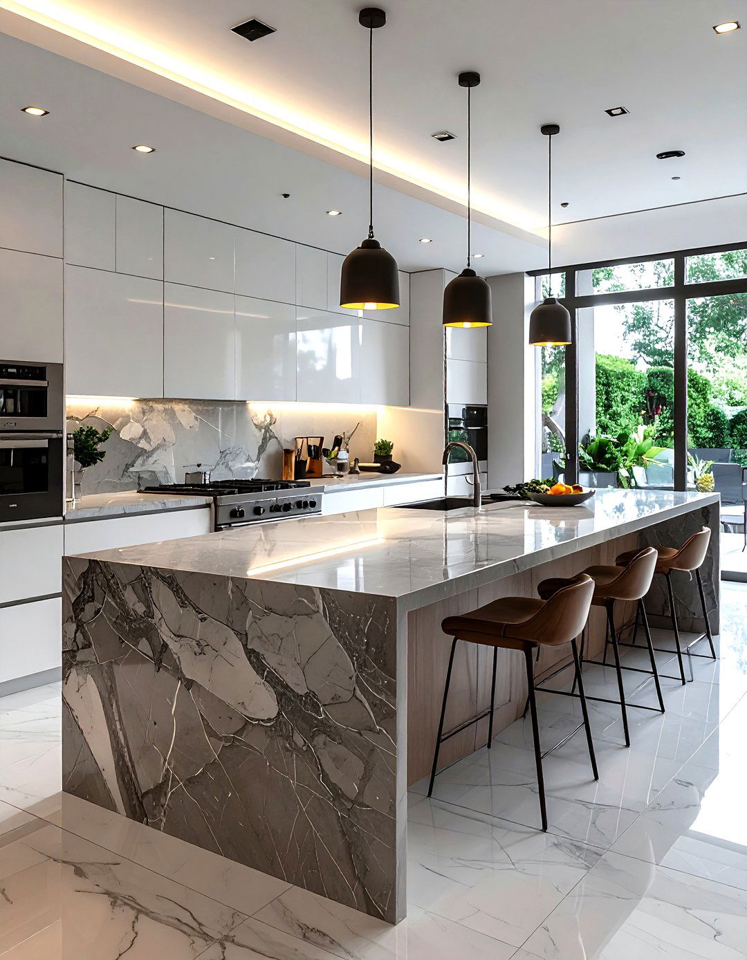 Waterfall Island Countertop - 30 high-end kitchen ideas