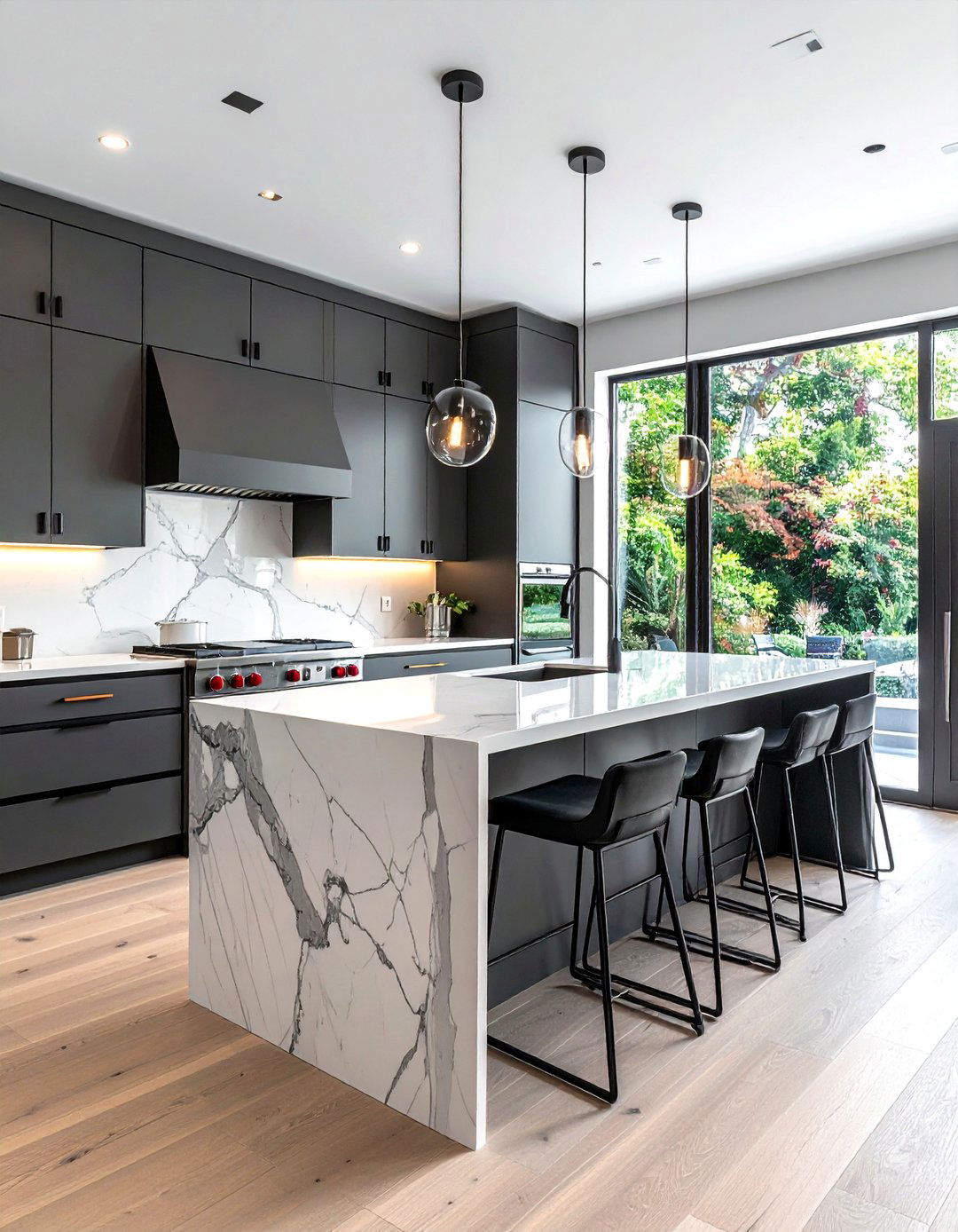 Waterfall Island Countertop - 30 warm modern kitchen ideas