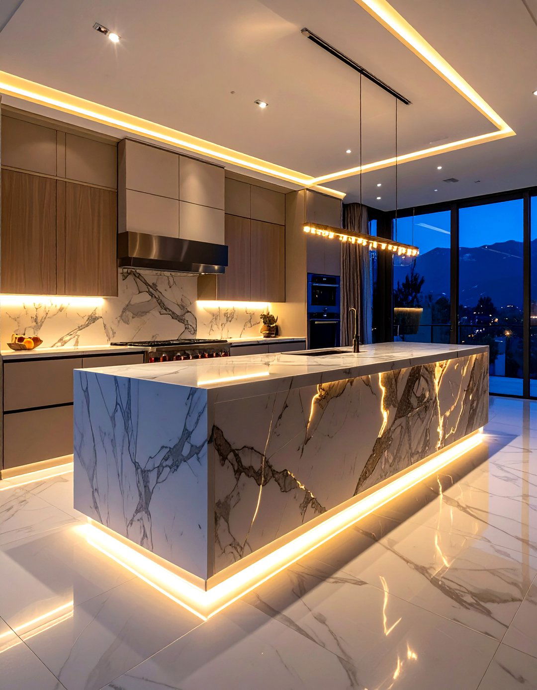 Waterfall Island Lighting - 30 waterfall kitchen island ideas