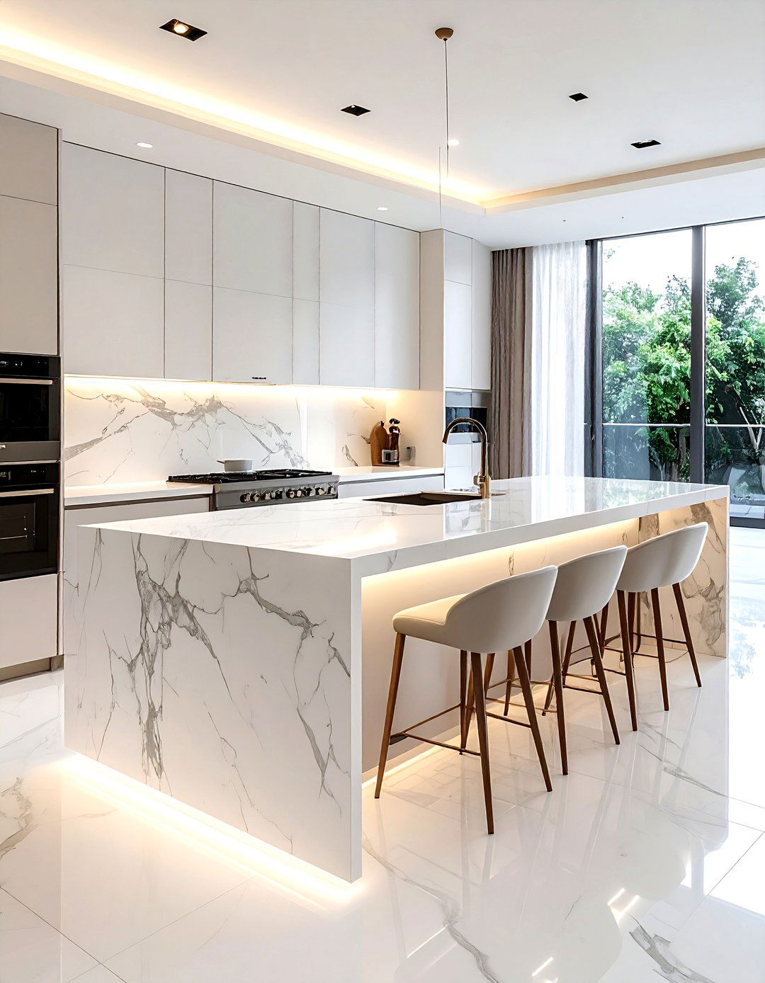 Waterfall Kitchen Island - 30 zen kitchen ideas