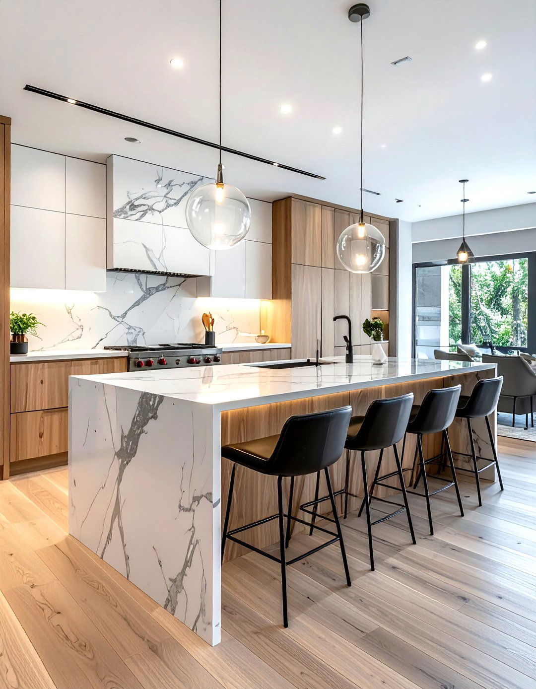 Waterfall Marble Kitchen Island - 30 kitchen island with seating ideas