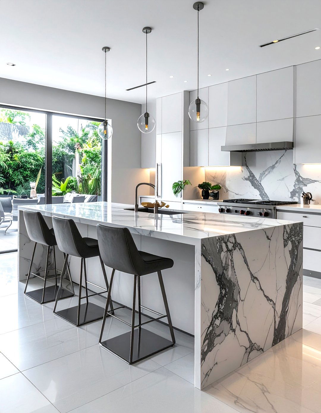 Waterfall countertop - 30 refined kitchen ideas