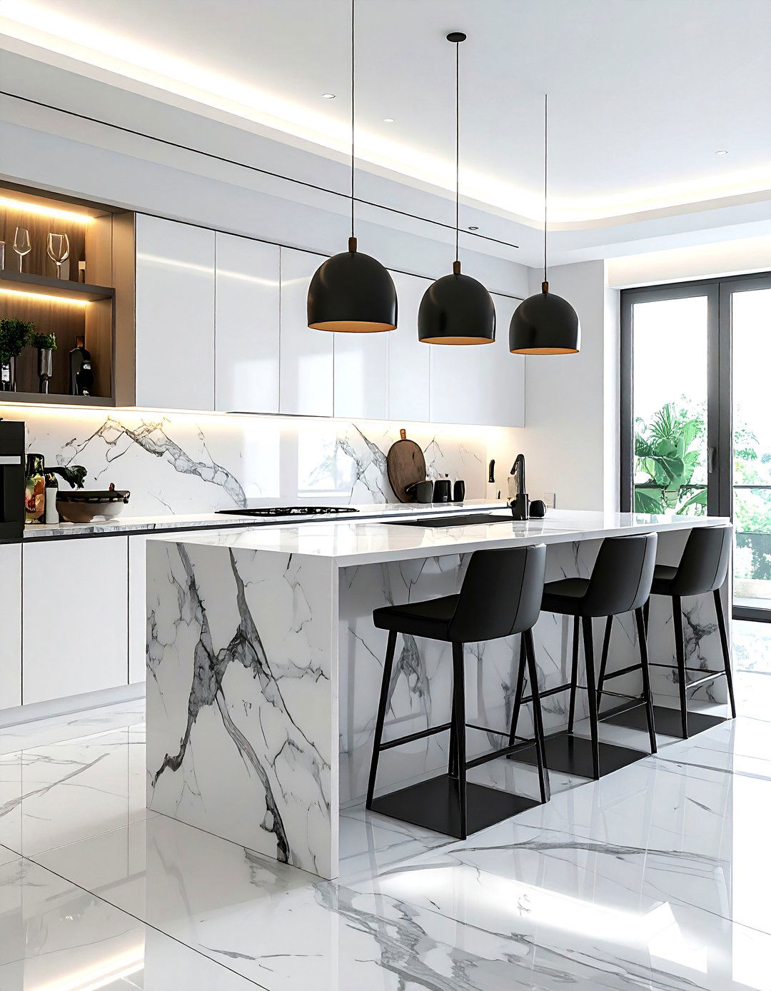 Waterfall countertop with seating - 30 waterfall countertop kitchen ideas