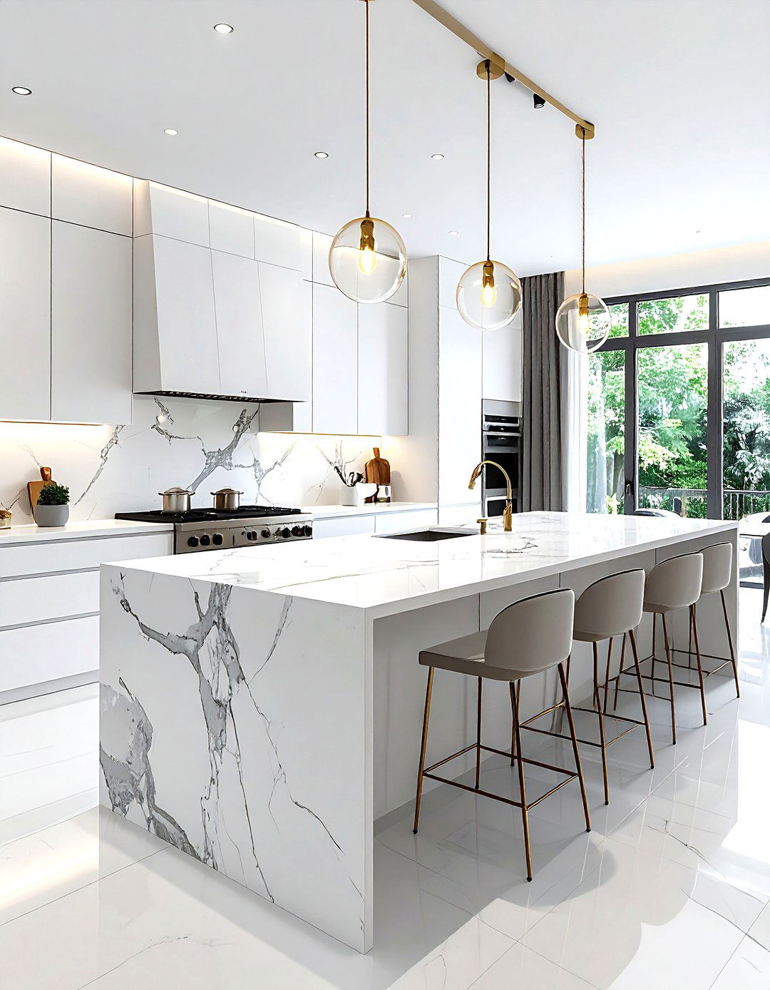 Waterfall countertop - 30 kitchen goals ideas