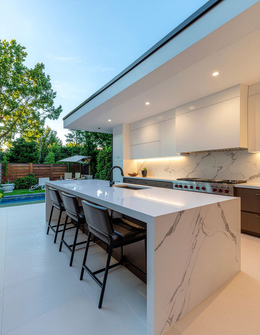 Waterfall edge outdoor kitchen countertop - 30 outdoor kitchen countertop ideas