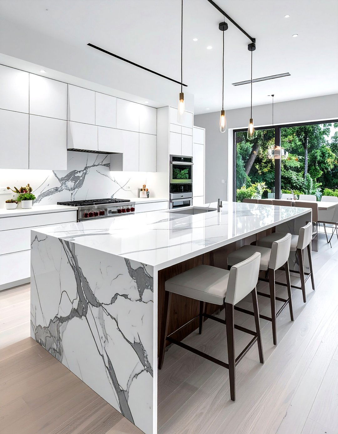 Waterfall edge quartz countertop - 30 Caesarstone kitchen ideas