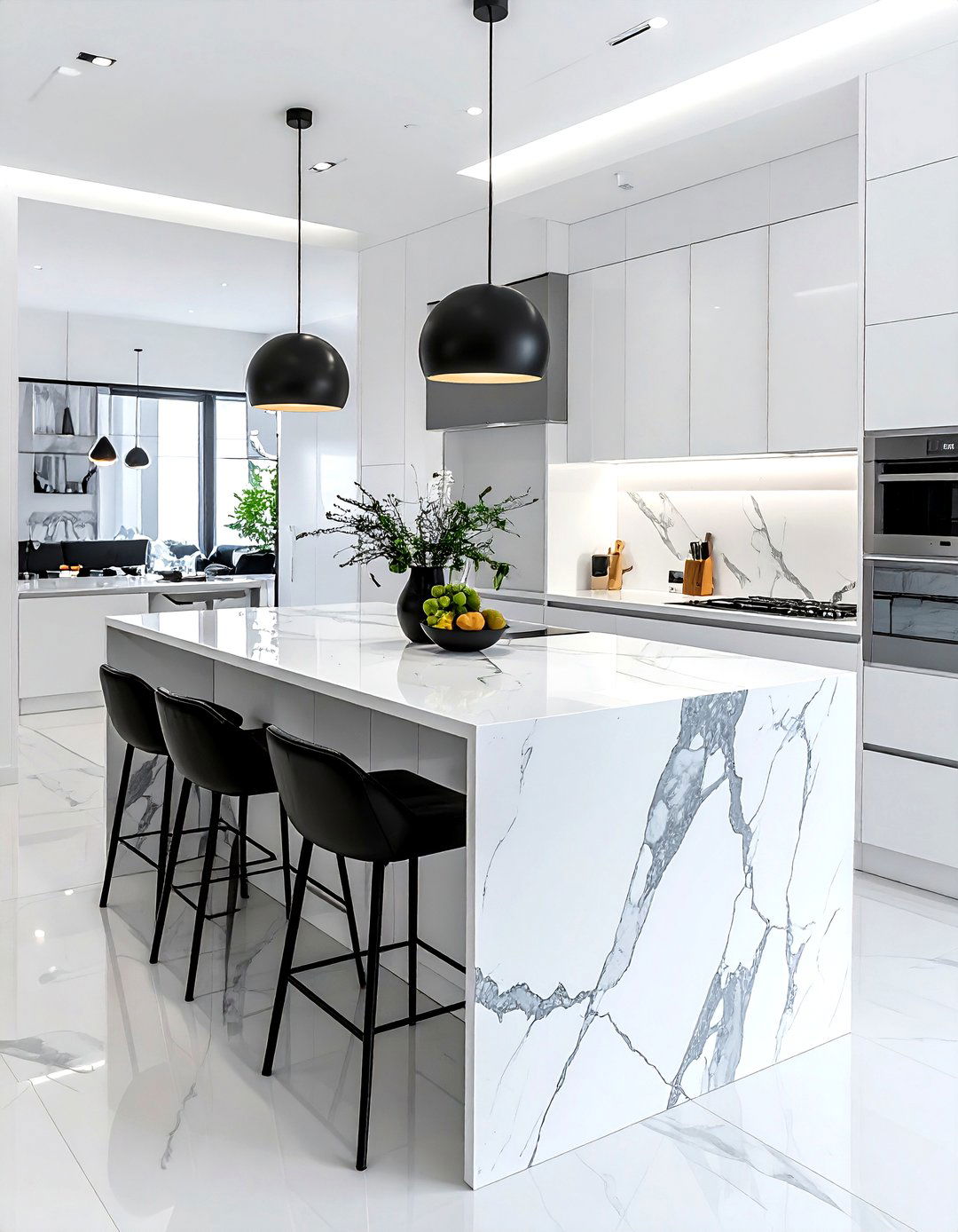 Waterfall marble countertop - 30 kitchen island ideas