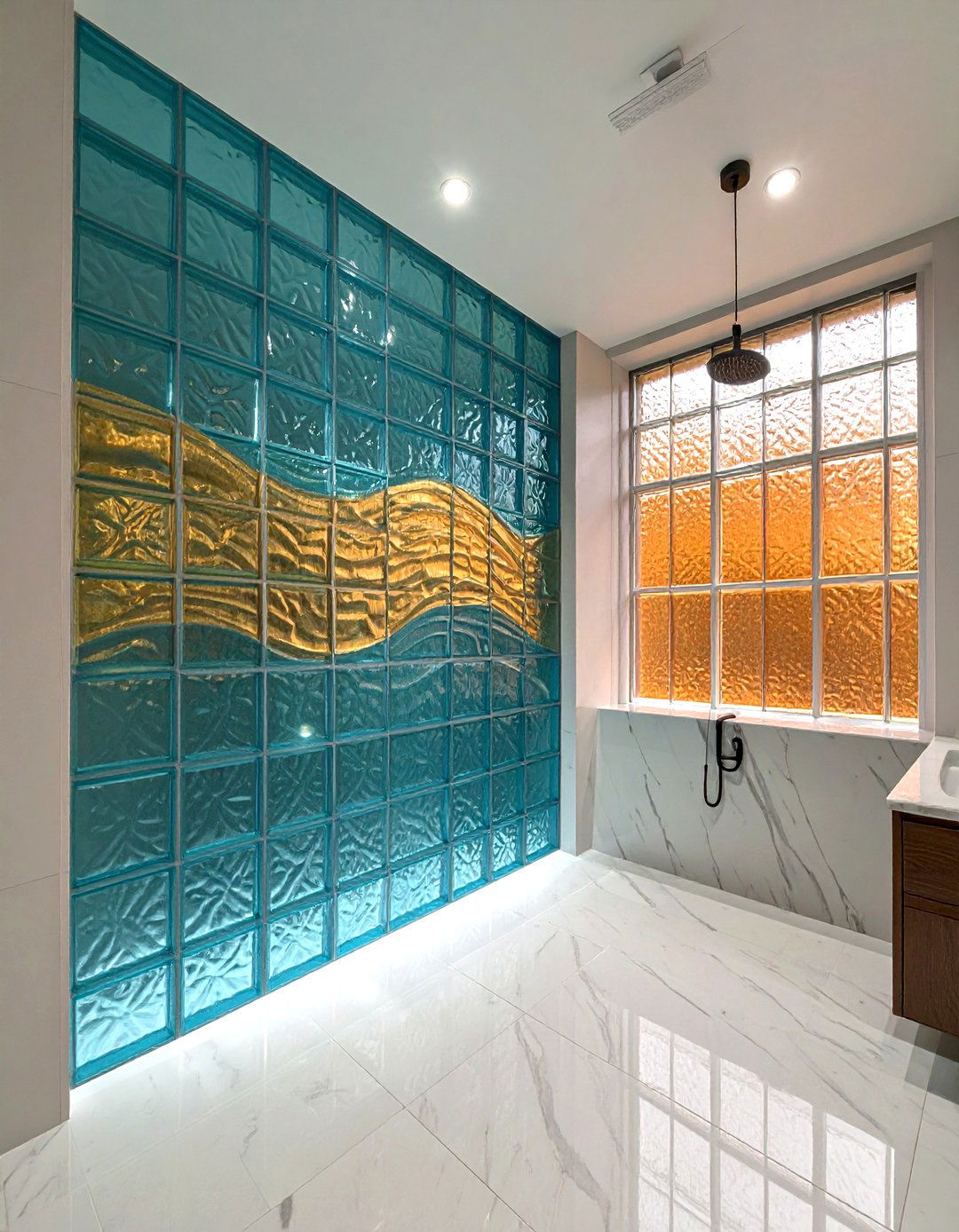 Wave Pattern Glass Block Wall - 30 glass block bathroom ideas
