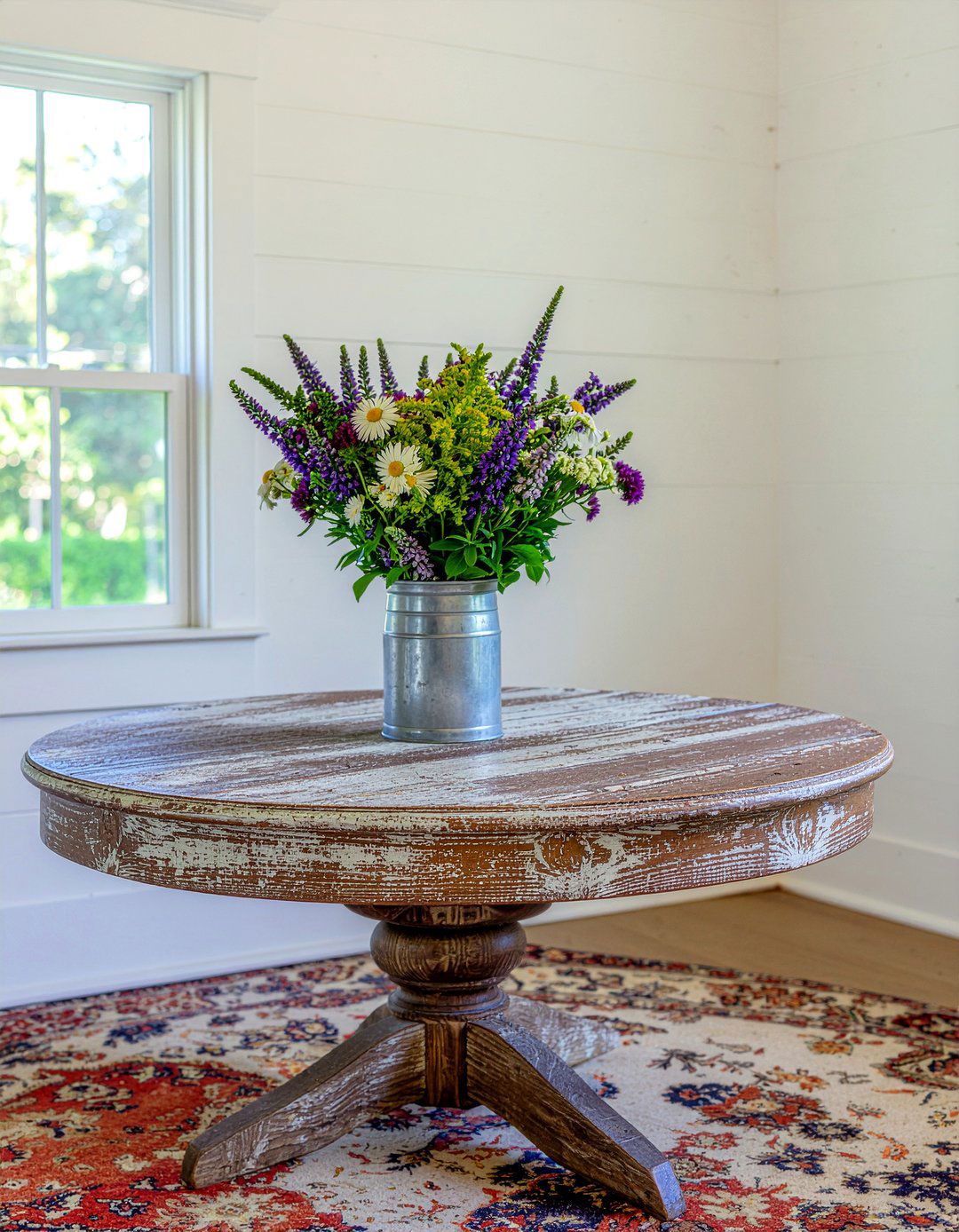 Weathered Pedestal Table - 30 living room cottage furniture ideas