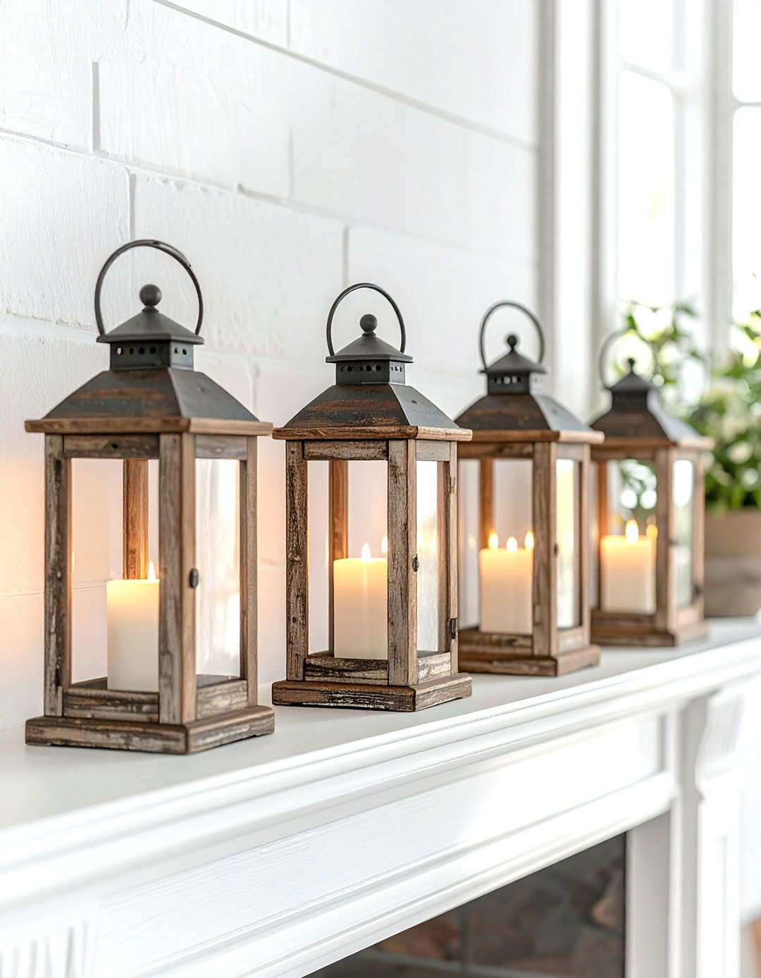 Weathered Wood Mantel Lantern - 30 living room candle lanterns