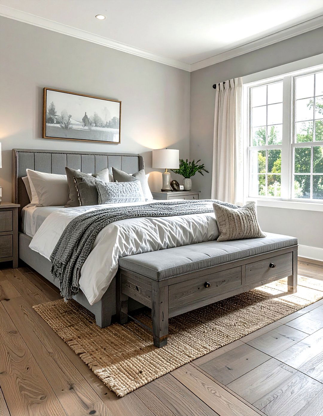 Weathered grey storage bench - 30 grey bedroom furniture ideas