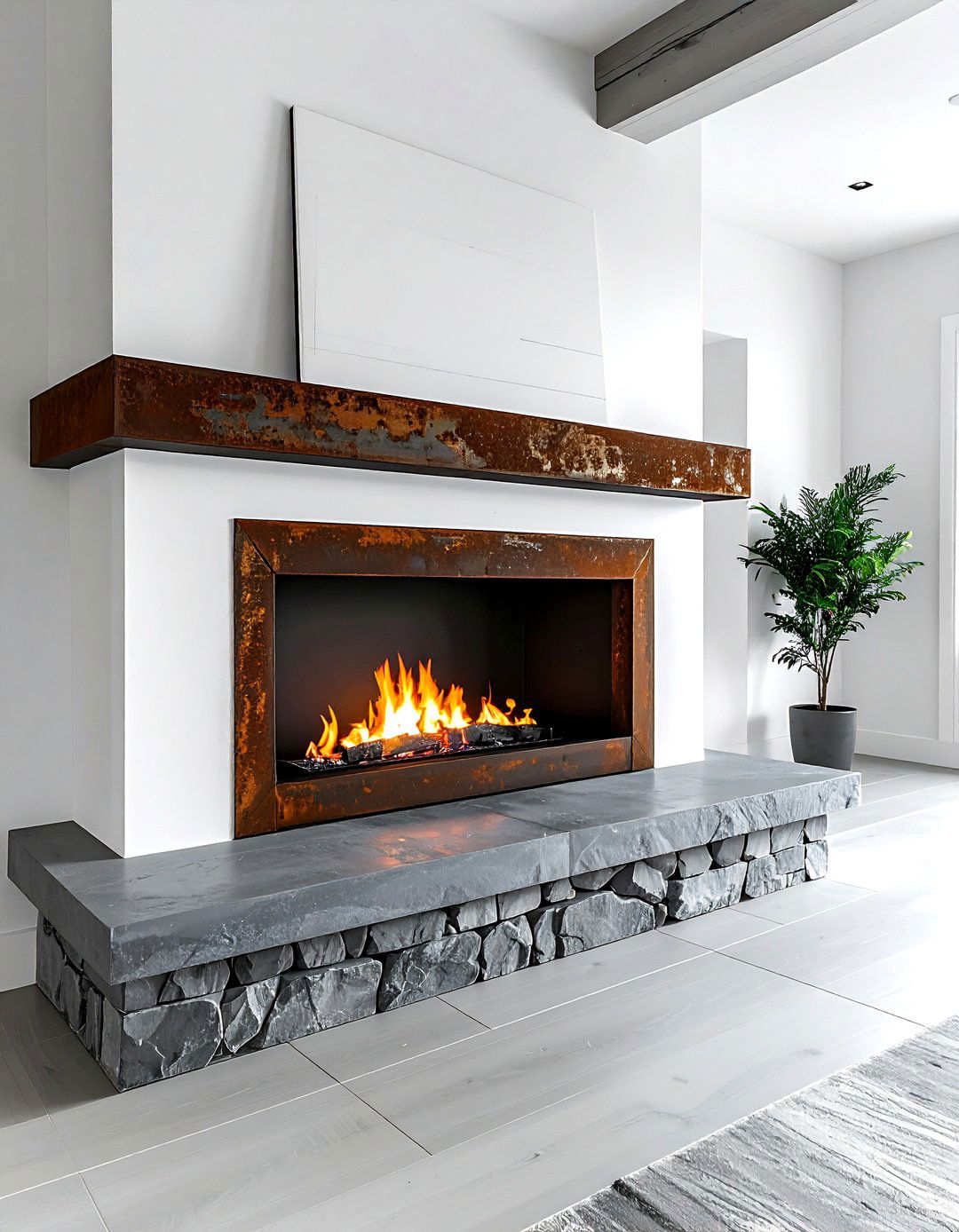 Weathered steel fireplace - 30 rust decor ideas