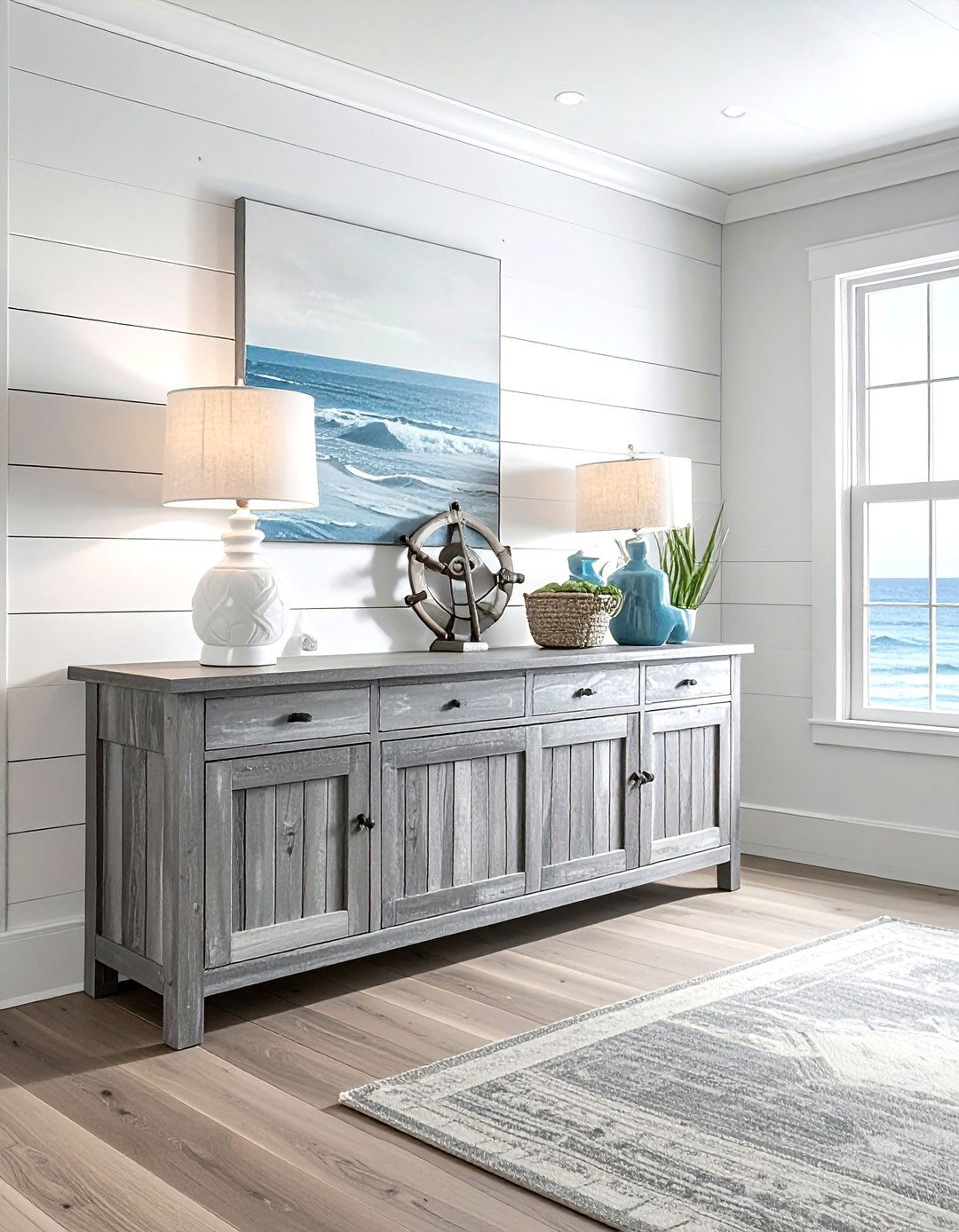 Weathered wood buffet - 30 nautical dining room ideas