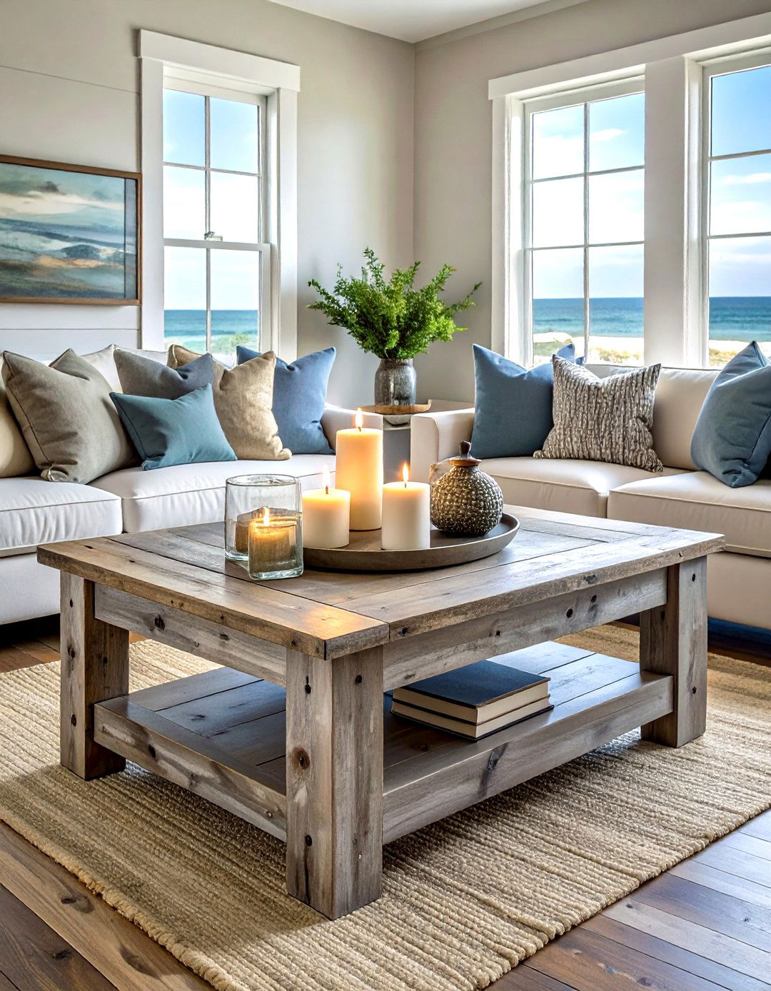 Weathered wood coffee table - 30 beach decor ideas