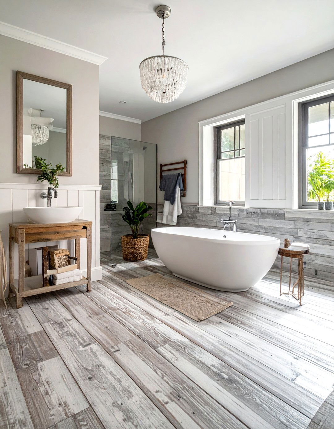 Weathered wood floor - 30 Cape Cod bathroom ideas