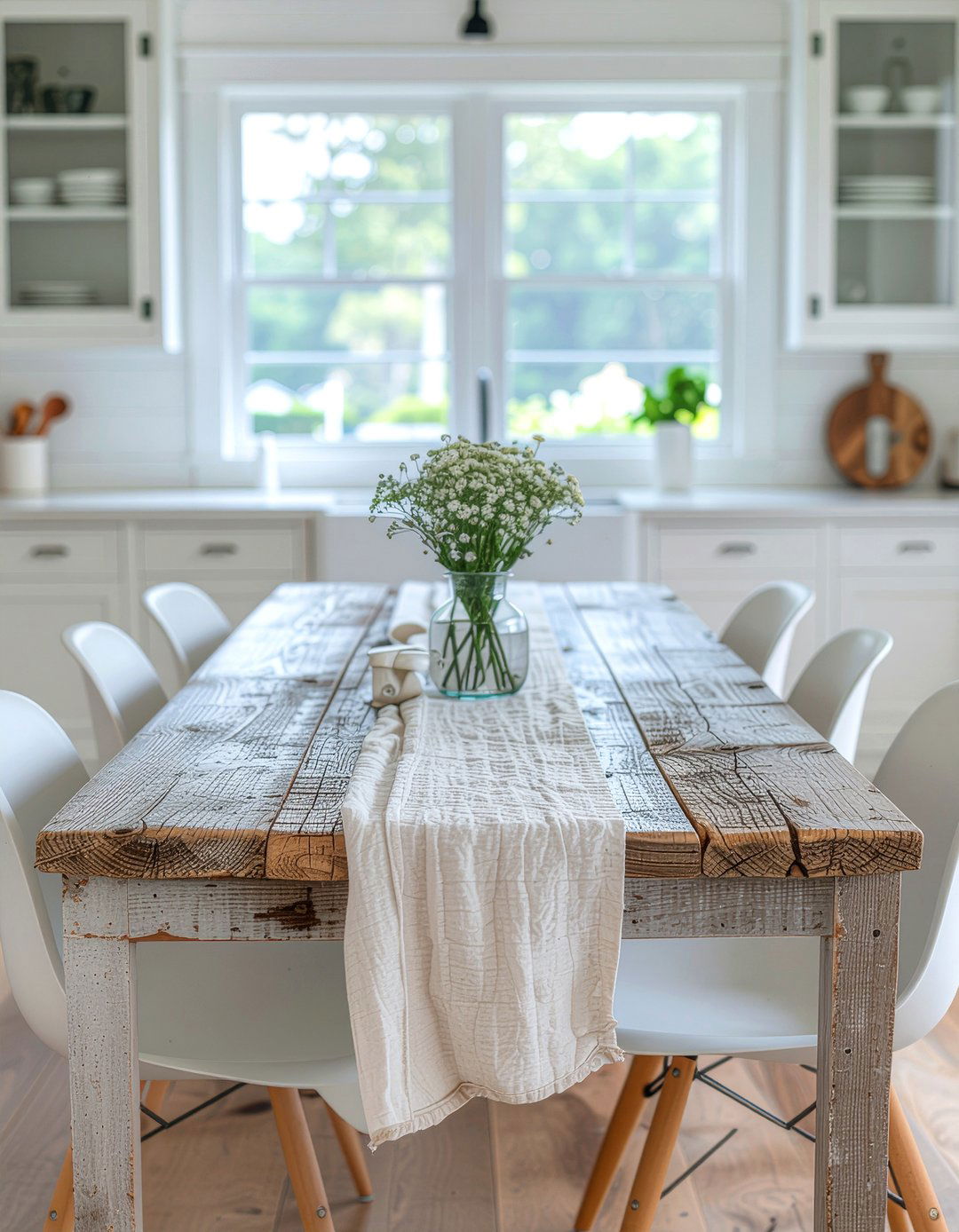 Weathered wood kitchen table - 30 beach kitchen ideas