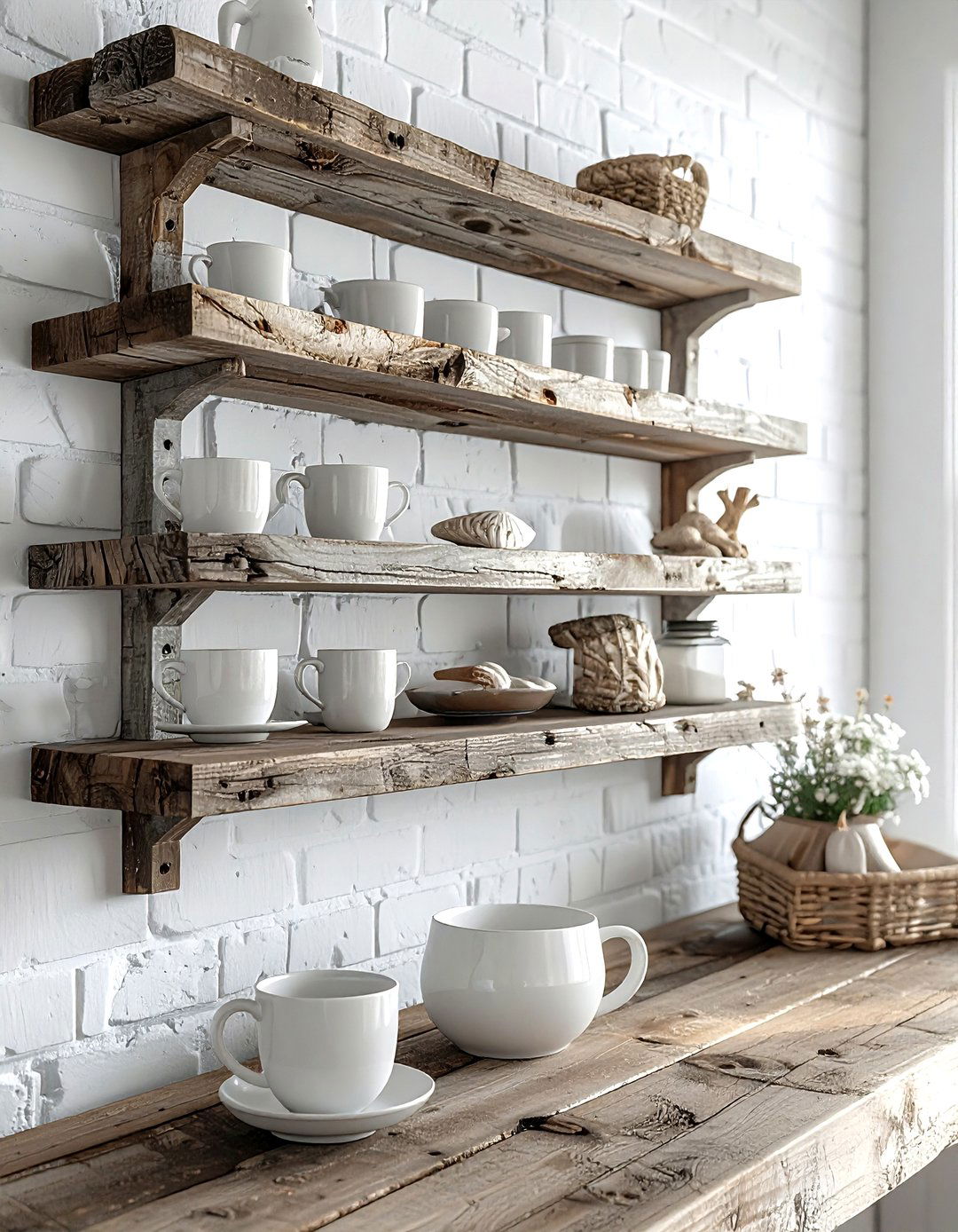 Weathered wood shelving - 30 nautical kitchen ideas