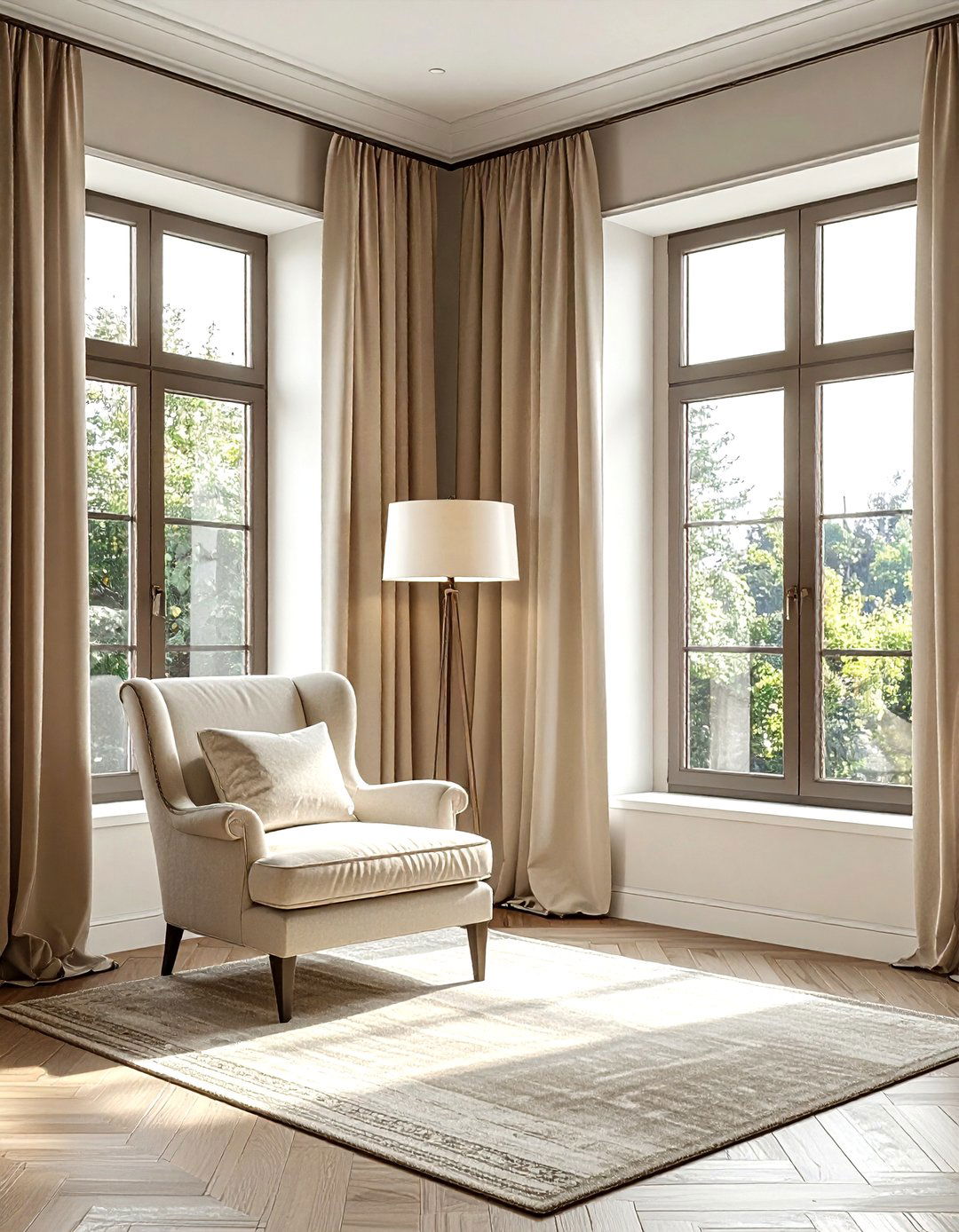 Weighted Corner Curtains - 30 bedroom curtain ideas