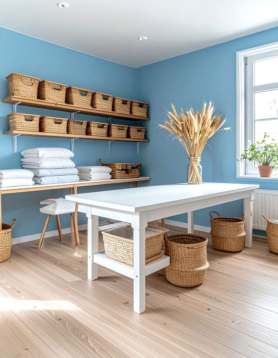 Wheat and sky blue craft room - 30 warm color scheme ideas