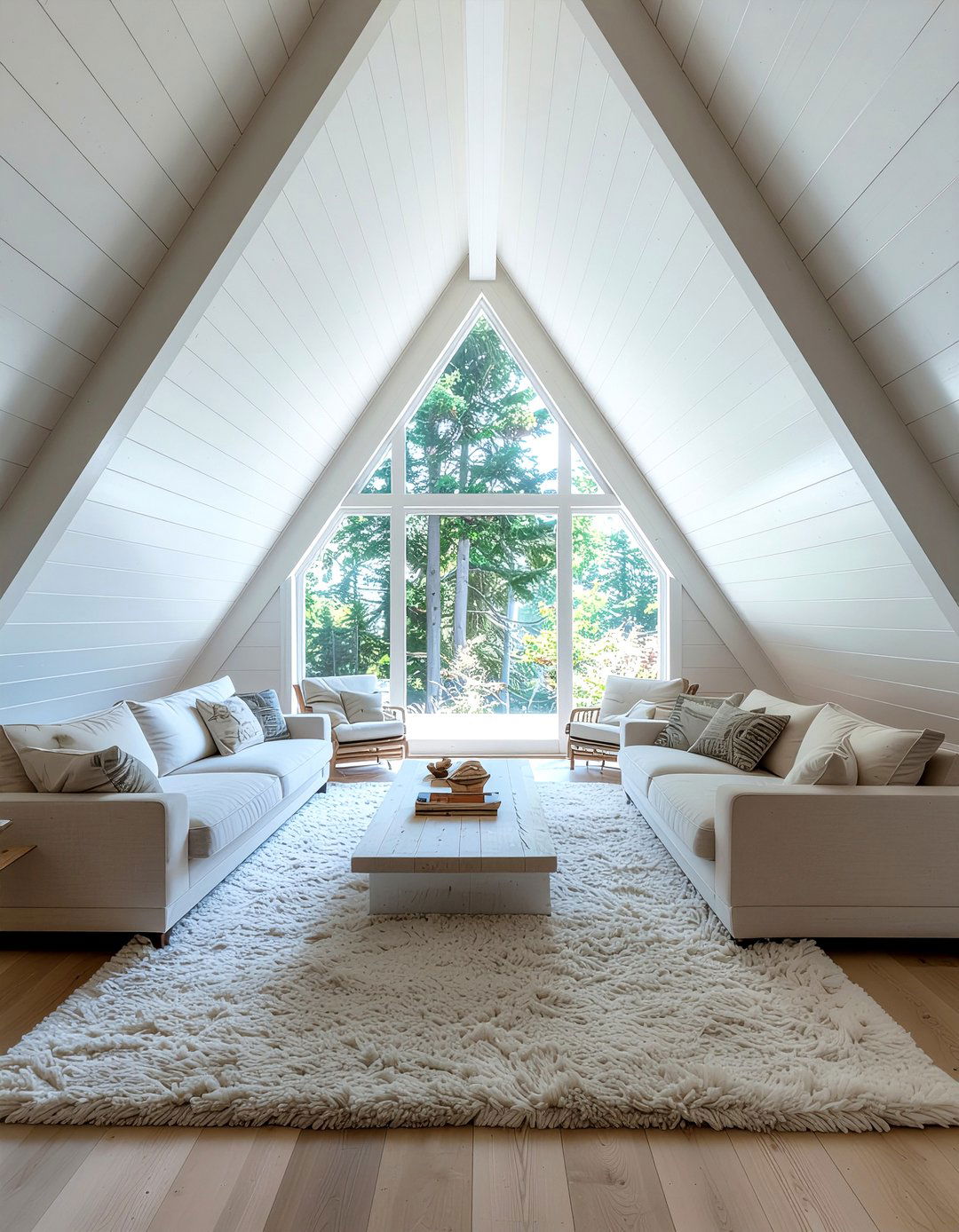 White A frame living room interior - 30 living room A-frame ideas